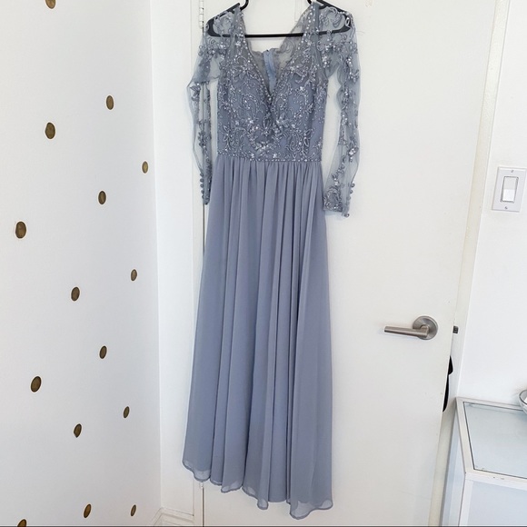 Gray Sequined Mori Lee Evening Dress - Picture 2 of 10